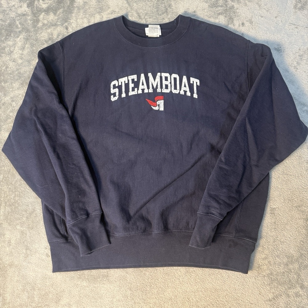 Champion Reverse Weave Mens XL Steamboat Resort Sweatshirt Navy Blue Crew Neck